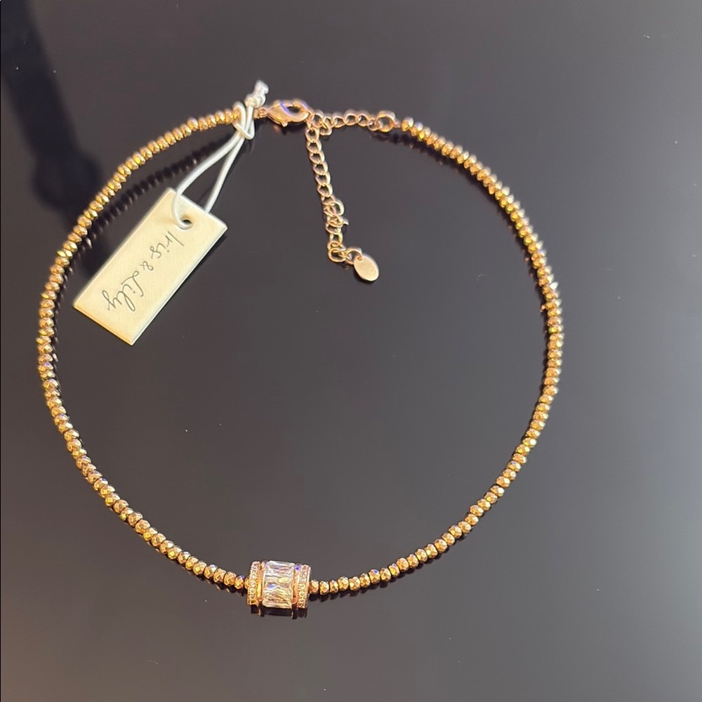 Iris & Lily Rose Gold Beaded Necklace with a genuine gemstones
